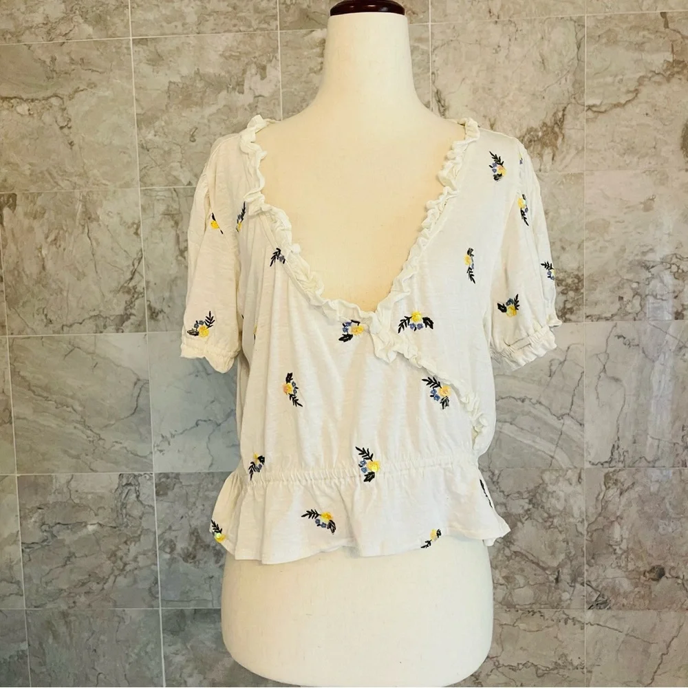 Free People Full Bloom Ruffle Neck Top - Picture 2 of 8